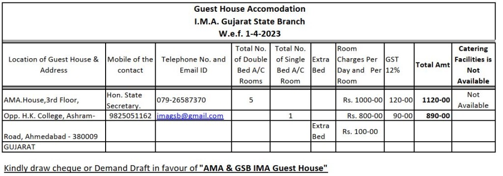 GUEST HOUSE TARIFF